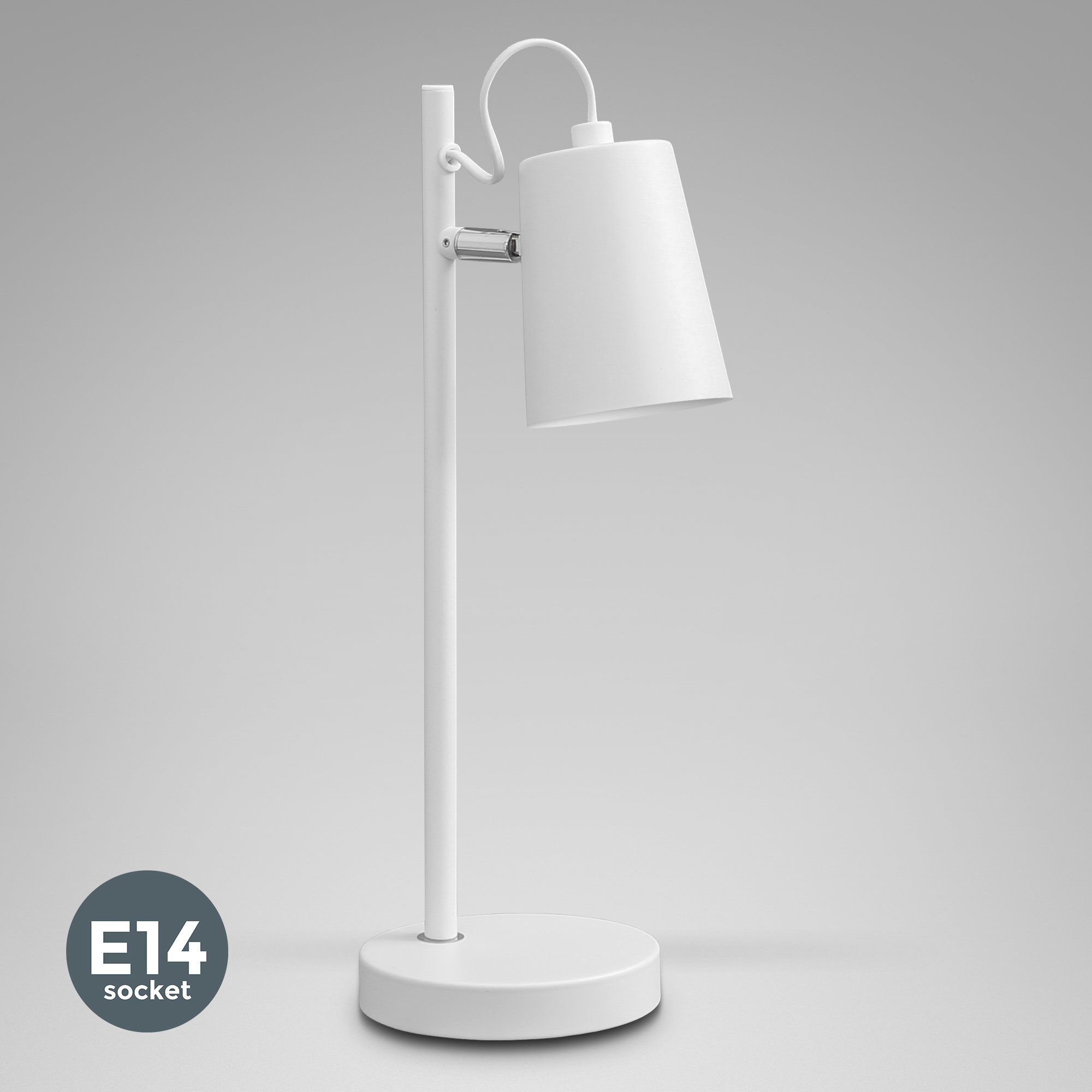 B.K.Licht LED Tischleuchte, ohne Leuchtmittel, LED Tischlampe Weiß  Leselampe Schreibtisch-Lampe Schwenkbar E14