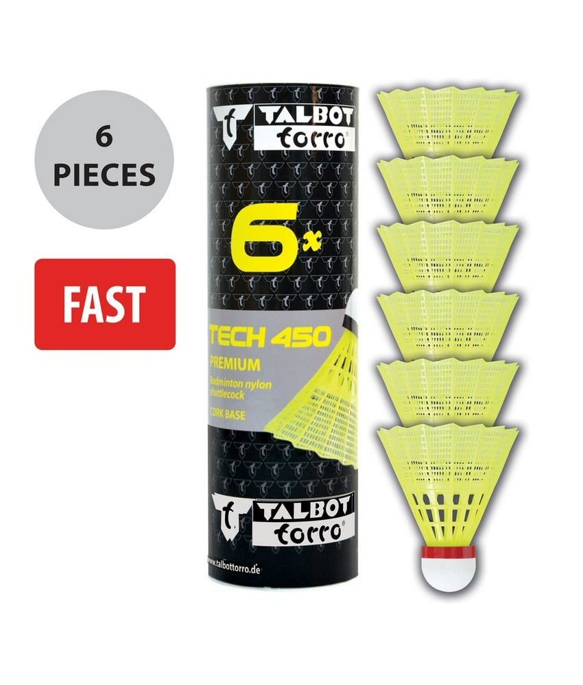 Talbot-Torro Badmintonball Tech 450 Nylon gelb Dose 6er, Geschwindigkeit: schnell