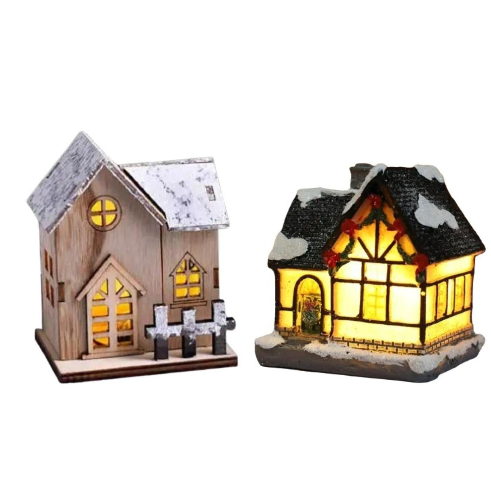 Stelby Weihnachtsfigur Weihnachtsdeko - Weihnachtshaus Tischdekoration mit  LED Licht 2er Set (2 St)