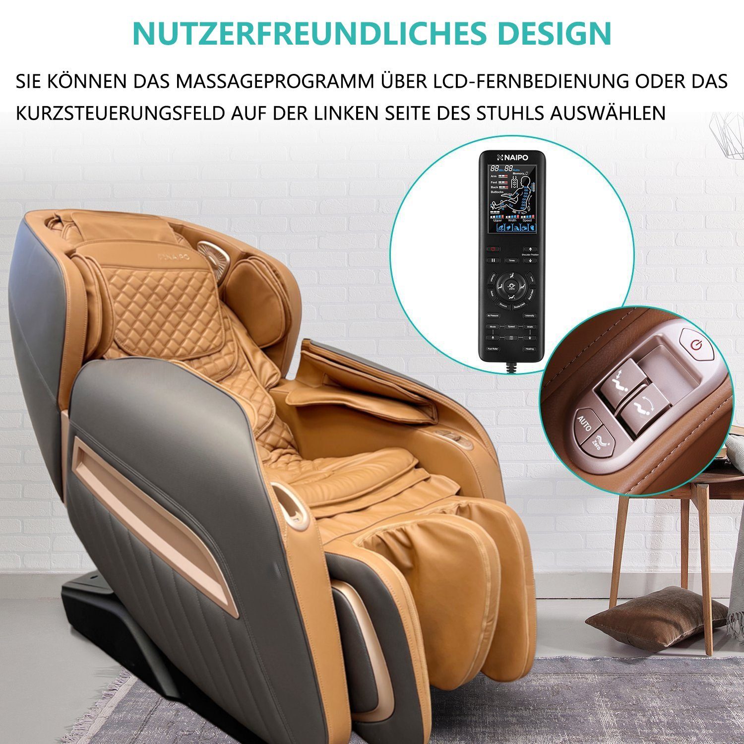 NAIPO Massagesessel, Zero-Gravity Massagestuhl mit Wärmefunktion, für Gewerbe