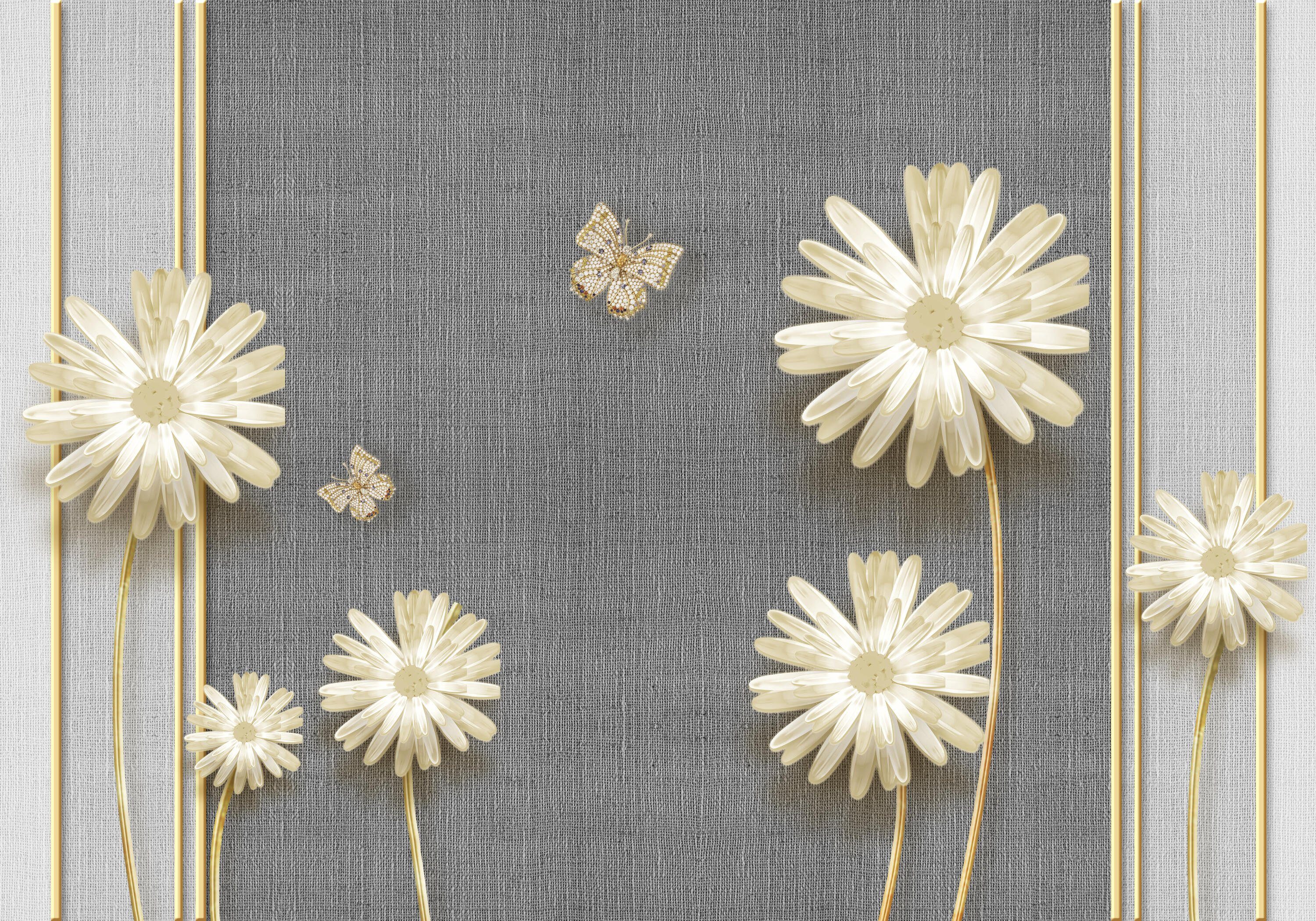 Blumen Schmetterling, matt, Vliestapete Wandtapete, wandmotiv24 glatt, Motivtapete, Blüten Fototapete