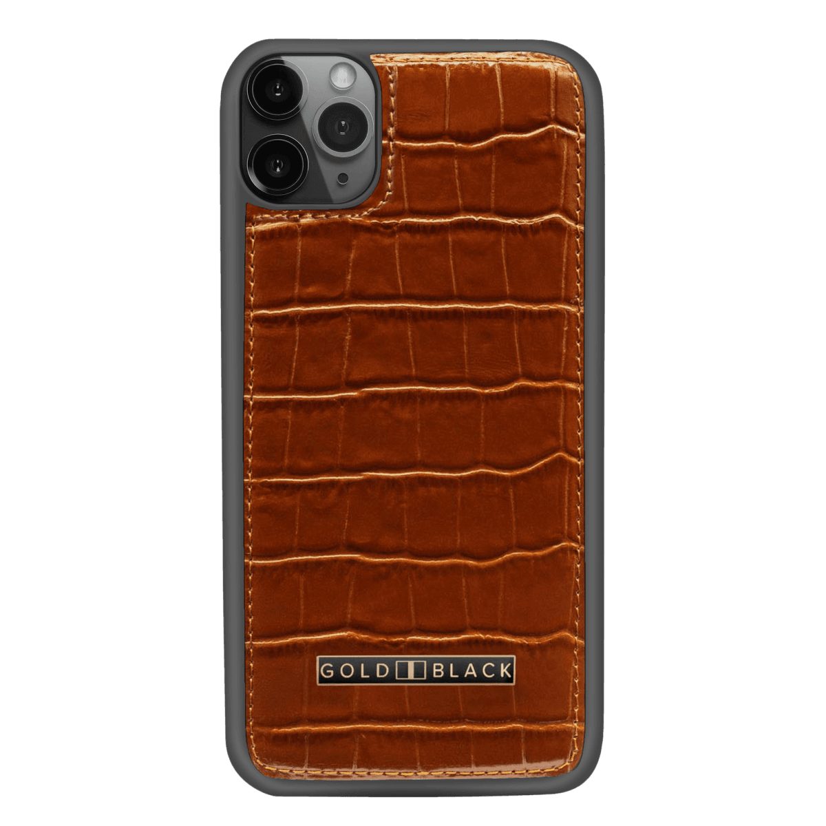 GOLDBLACK Handyhülle iPhone 11 Pro Max Lederhülle KROKO-PRÄGUNG Braun