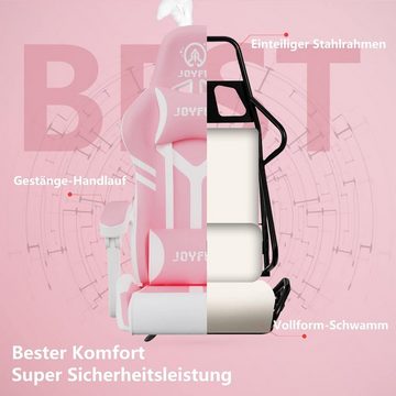 JOYFLY Gaming Chair (Ergonomischer Gaming-Stuhl mit Lendenwirbelstütze), Pink Gamer Stuhl mit Hochlehner Bürostuhl PU-Leder Gaming Sessel