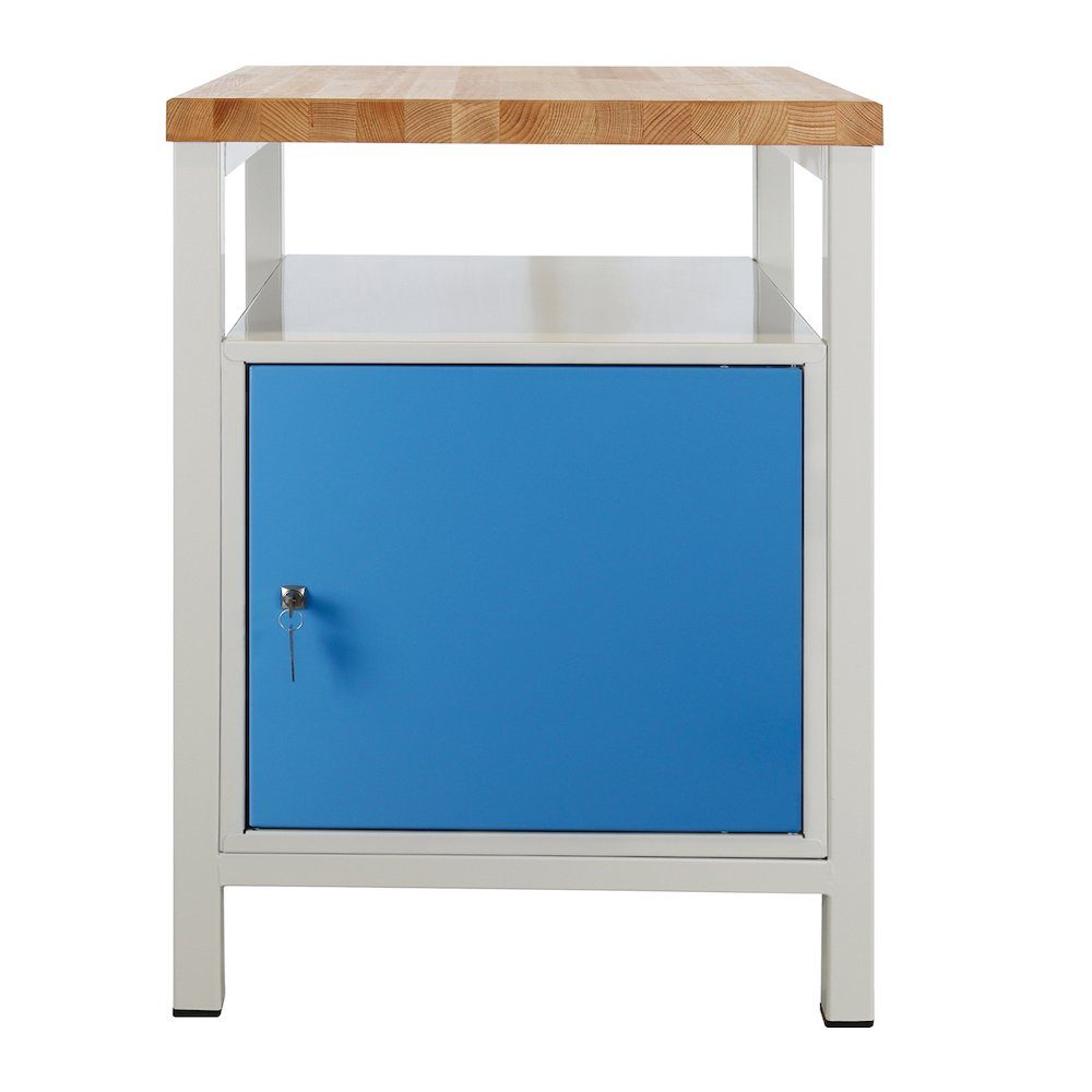 PROREGAL® Werkbank Werkbank Slim Tür, Lichtblau 1 Ablagefläche + mit Rhino Grau/Blau