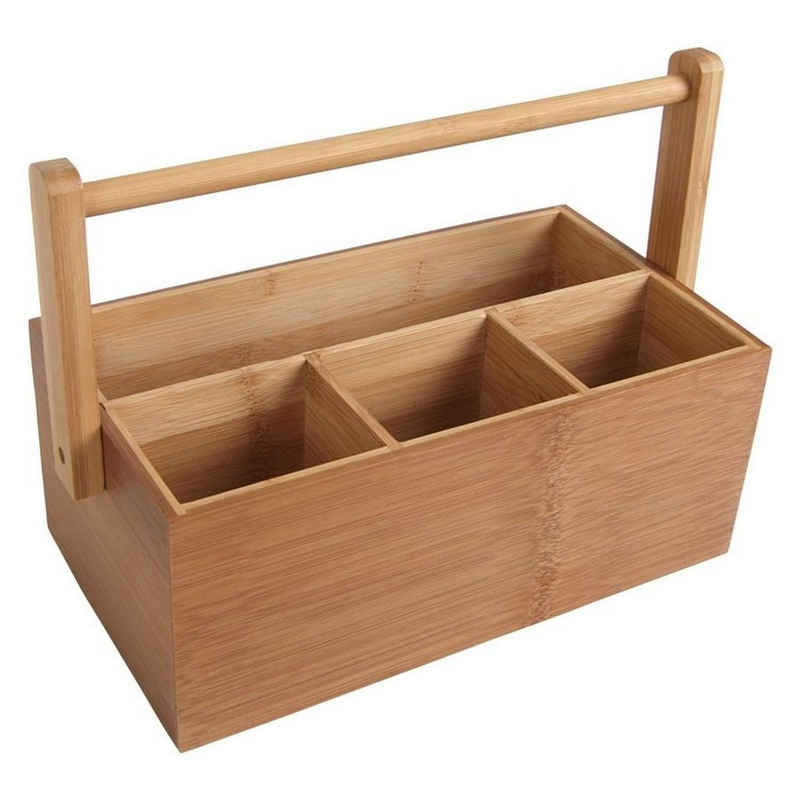 BURI Aufbewahrungsbox Bambus-Organizer Utensilienbox Stiftebox Besteckkasten Schreibtisch