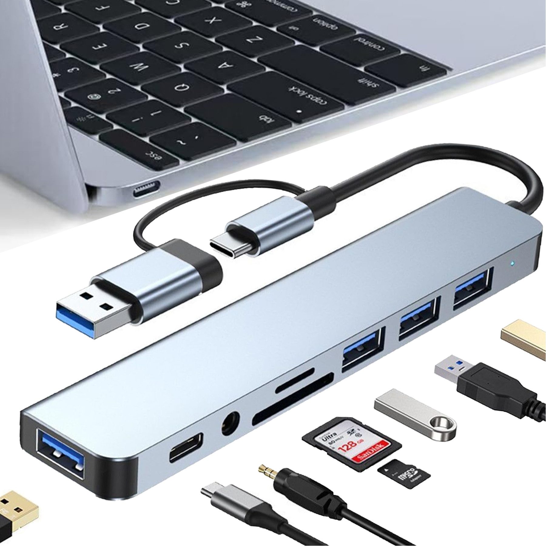 Senmudi USB-Verteiler 8-IN-1 USB C Hub, Typ-C Multiport Adapter mit Ethernet, USB Hub 3.0 (SD/TF-Player,D 100W,4K HDMI,100gbps,5 Gbps Übertragungsgeschwindigkeit, Multiport Typ C für MacBook Air Pro, iPad, iPhone 15 16, Windows PC), für MacBook, iPad, Chr