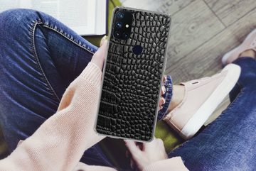 MuchoWow Handyhülle Leder - Strukturiert - Schwarz - Grau, Phone Case, Handyhülle OnePlus Nord N10 5G, Silikon, Schutzhülle
