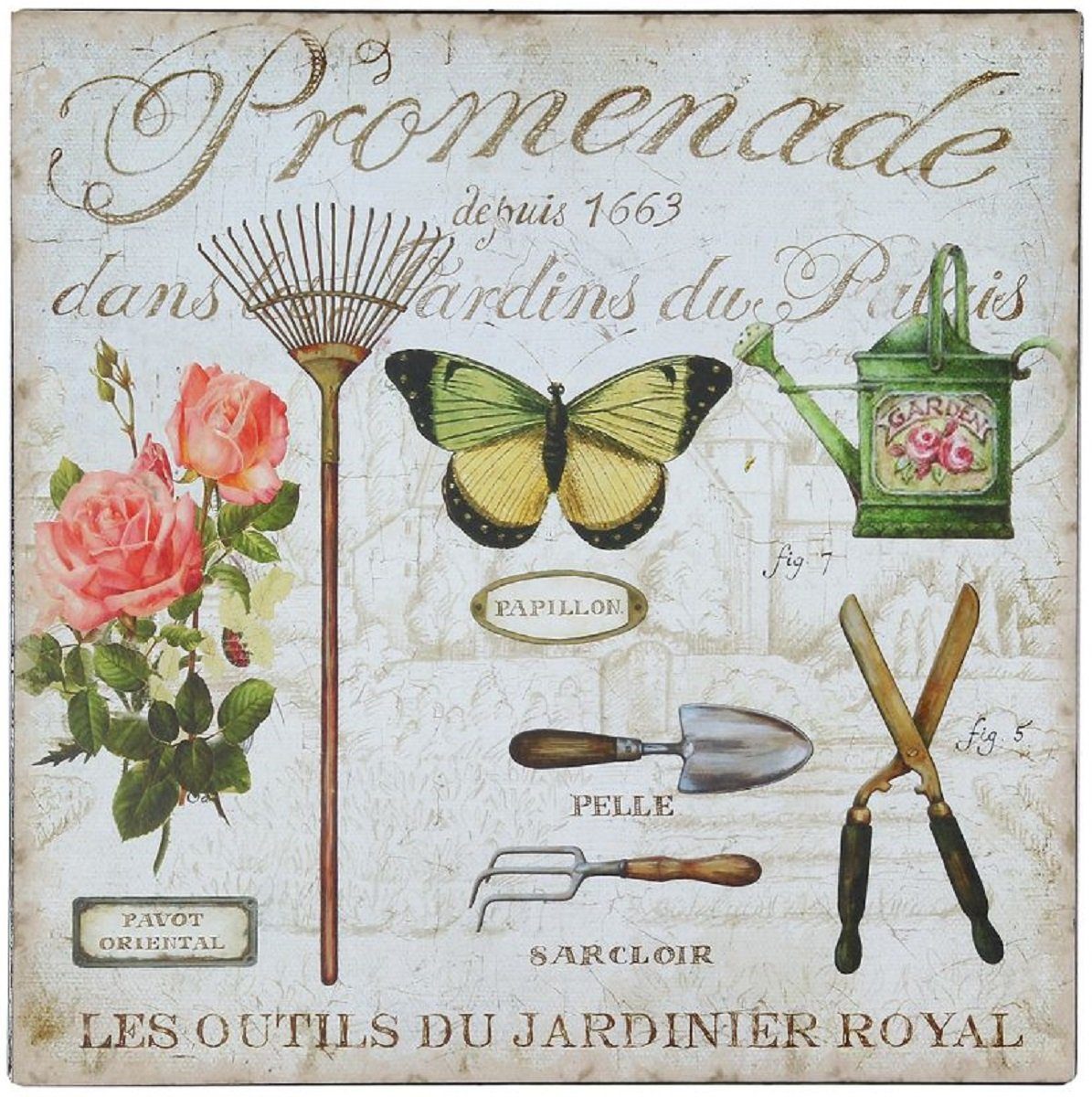 Metallschild Blechschild, Königlicher Garten, Rosen Wandschild