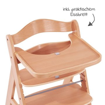 Hauck Hochstuhl Alpha Natur, Mitwachsender Holz Kinderhochstuhl mit Tisch, Sitzauflage verstellbar