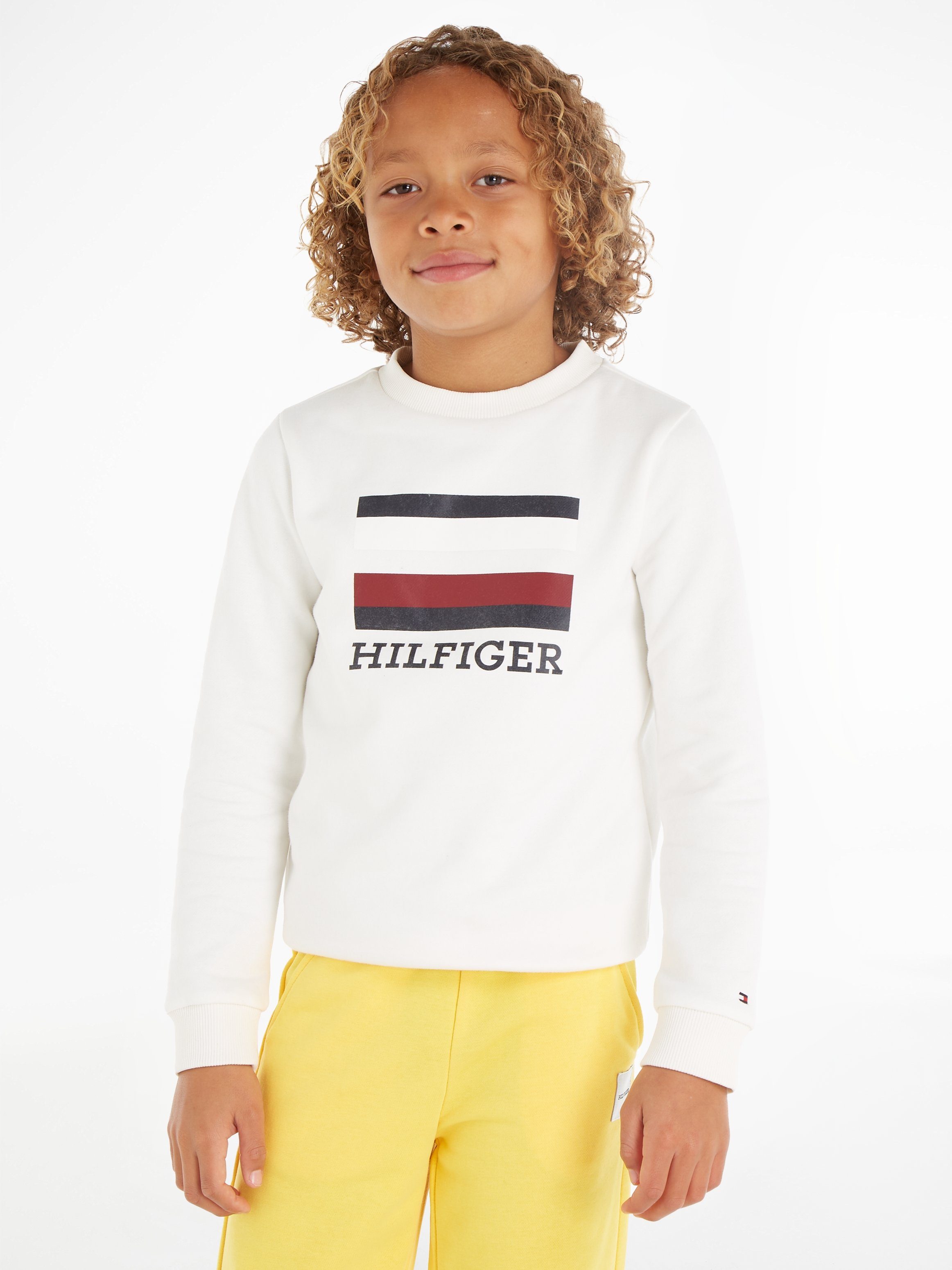 Sweatshirt großer SWEATSHIRT Logo-Schriftzug TH Ancient_White Hilfiger Tommy Hilfiger & mit LOGO Flag