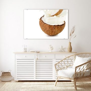 Primedeco Glasbild Wandbild Kokosmilch und Stücke mit Aufhängung, Früchte