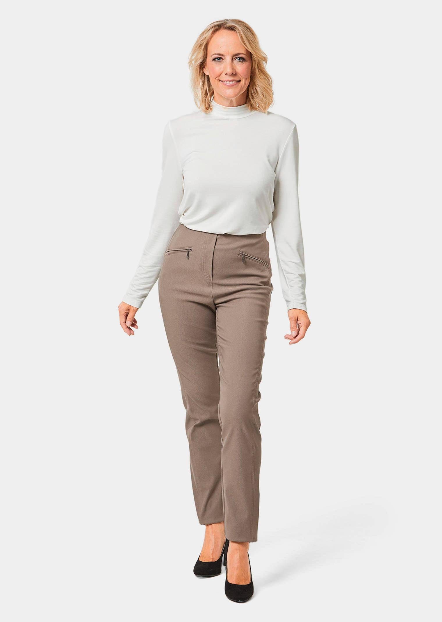 GOLDNER Stoffhose Kurzgröße: Elegante Stretchhose mit Schlupfbund Viskosehose mit Taschen, Teilungsnähten und Knöchellänge