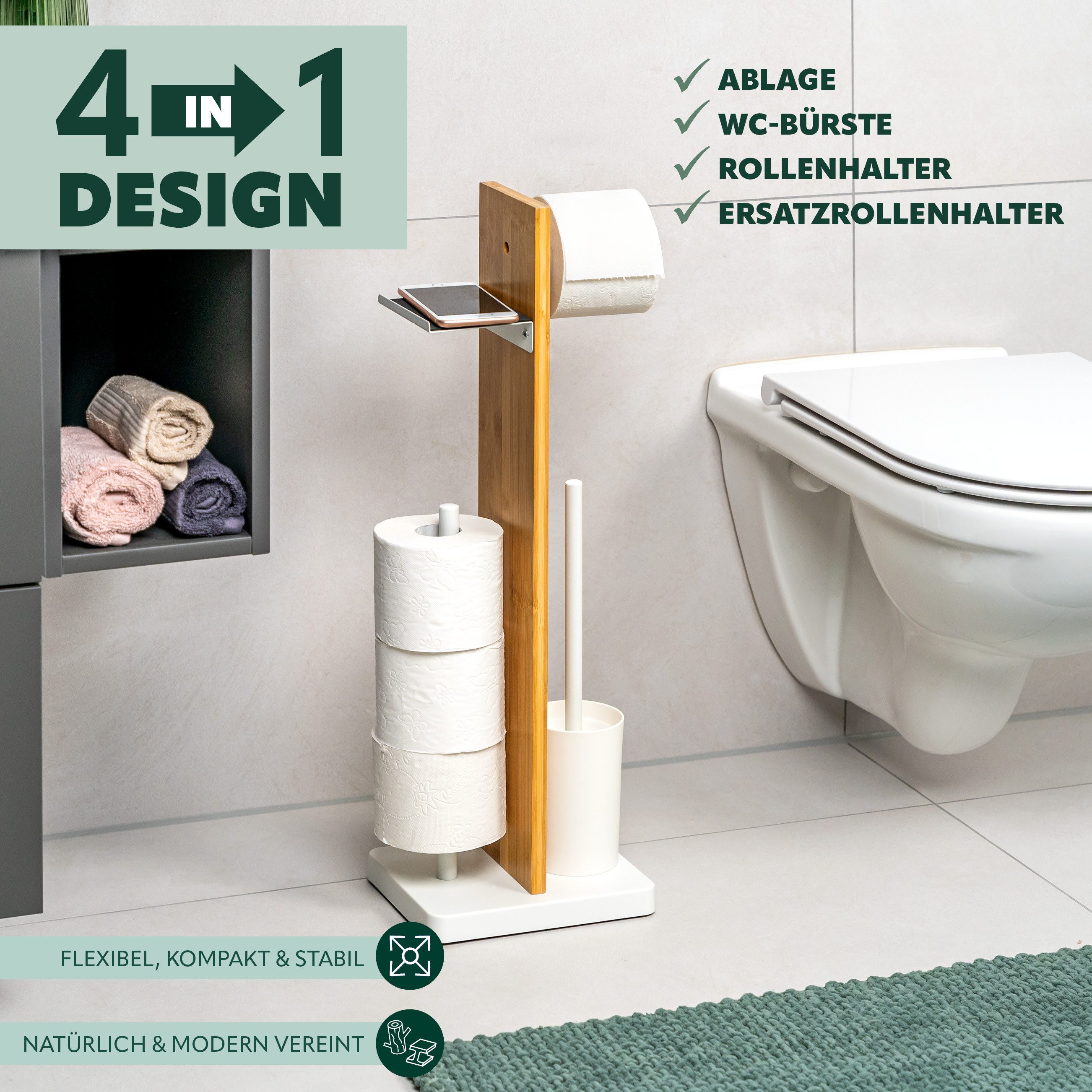 eluno WC-Garnitur Stand-WC-Garnitur 4in1, WC-Bürste, (Ersatz)Rollenhalter günstig online kaufen