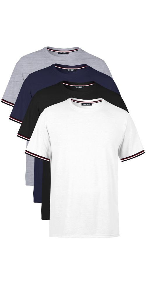 COMEOR T-Shirt Basic Herren Kurzarm Rundhalls (Packung, 4-tlg) mit gestreiften Ärmel Bündchen Multifarben