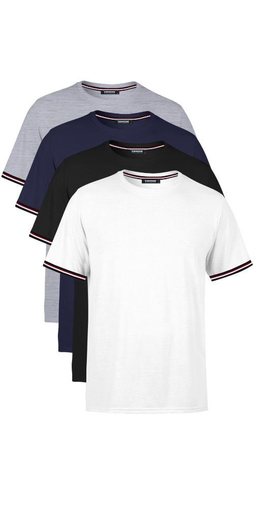 COMEOR T-Shirt Basic Herren Kurzarm Rundhalls (Packung, 4-tlg) mit gestreiften Ärmel Bündchen