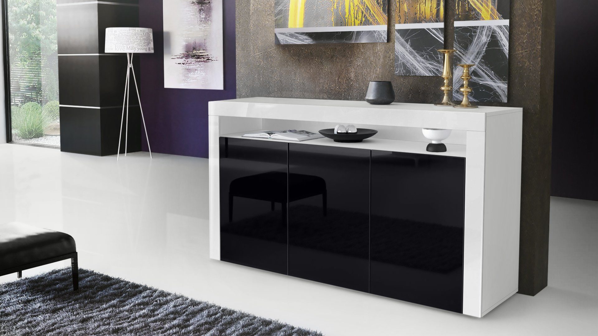 Vladon Sideboard Valencia (Sideboard, mit 3 Türen und 1 offenem Fach), Weiß günstig online kaufen