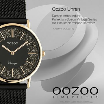 OOZOO Quarzuhr Oozoo Damen Armbanduhr schwarz Analog, Damenuhr rund, mittel (ca. 32mm) Edelstahlarmband, Elegant-Style