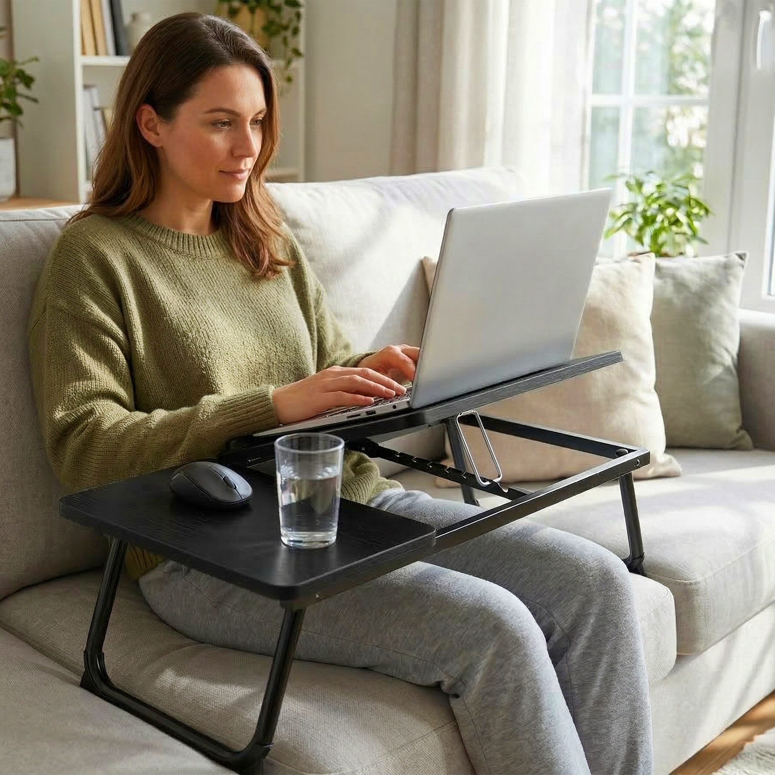 relaxdays Laptoptisch Höhenverstellbarer Laptoptisch, Schwarz-Schwarz