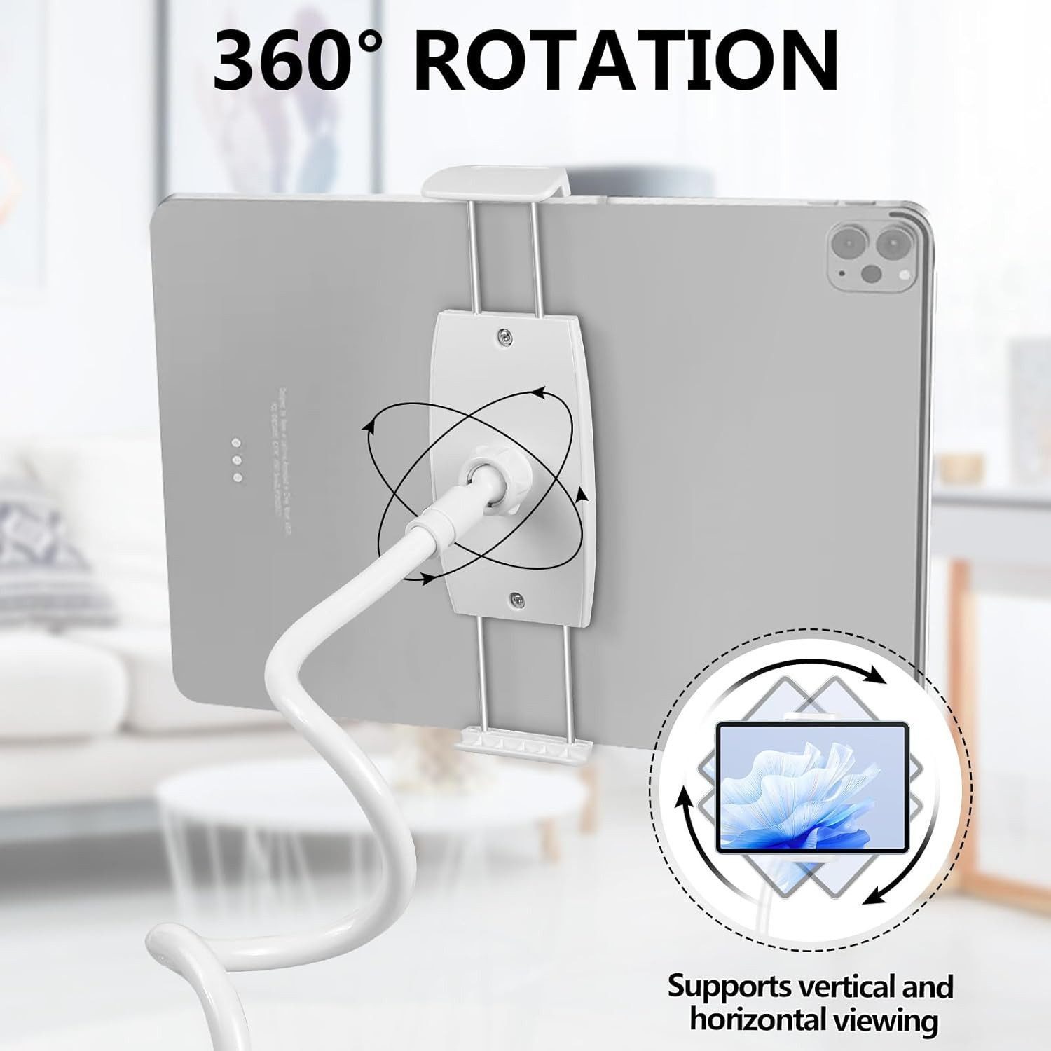 ibettertec Handy-Halterung Flexibler Schwanenhals-Handyhalter Gooseneck Handyhalter, (bis 10.5 Zoll, – Höhenverstellbar & 360° Drehbar – Universell für iPhone,  – Bild 3 von 5