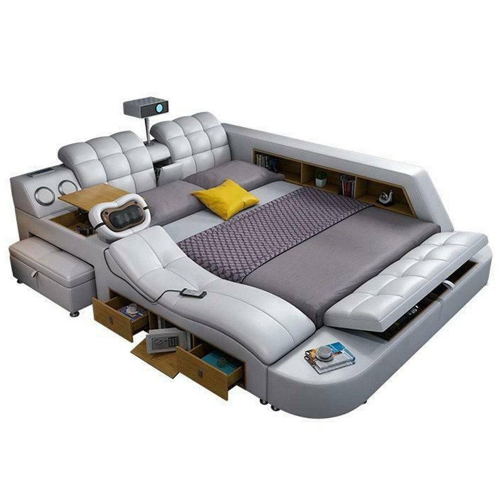 JVmoebel Multimediabett Multifunktion Deluxe Betten Massage Bett Hotel Polster Led usb Radio (1-tlg., Multifunktions Bett), Made in Europa