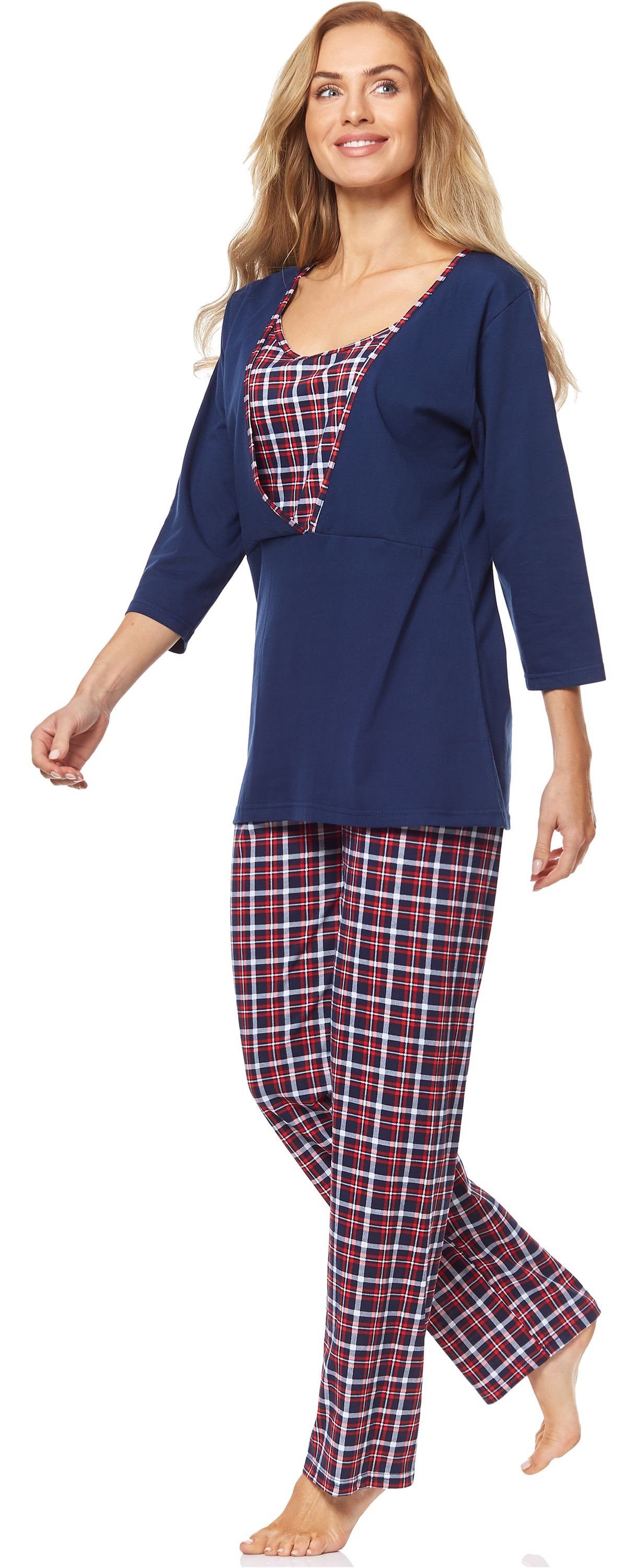 Be Mammy Umstandspyjama Dunkelblau-2 Schlafanzug Stillpyjama Damen 1N2TT2