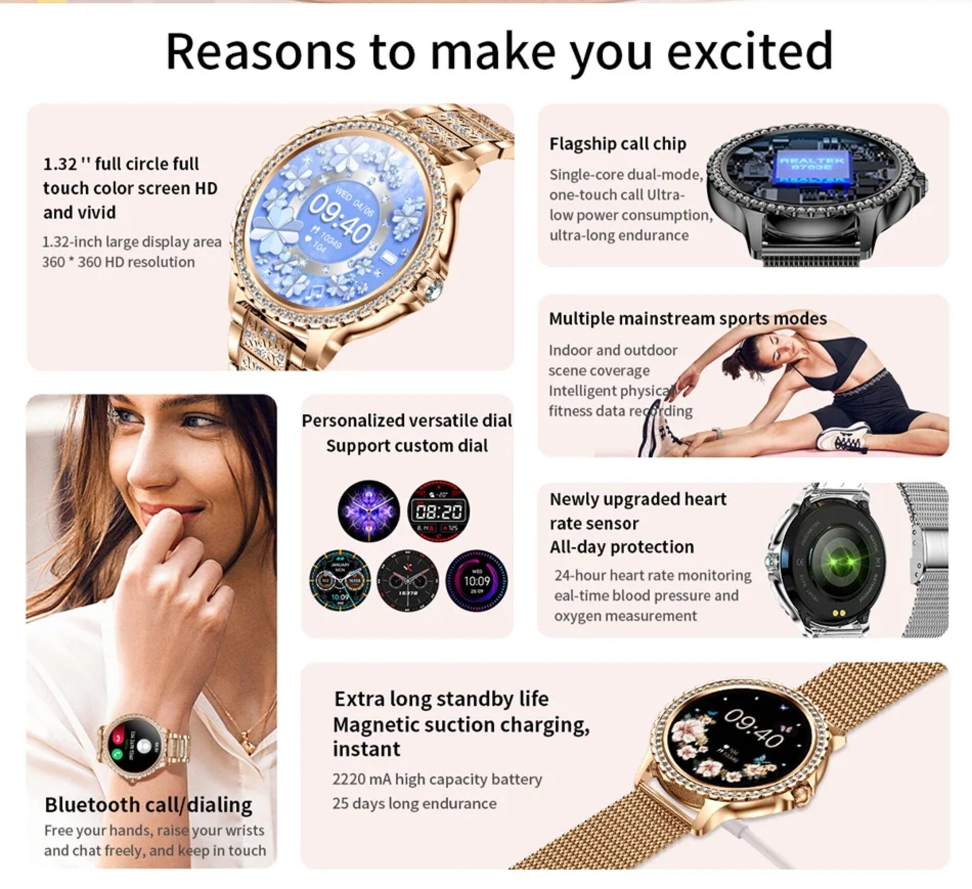 HS Smartwatch Frauen Smart Uhr HD Bildschirm Sport Armband 2025 Smartwatch