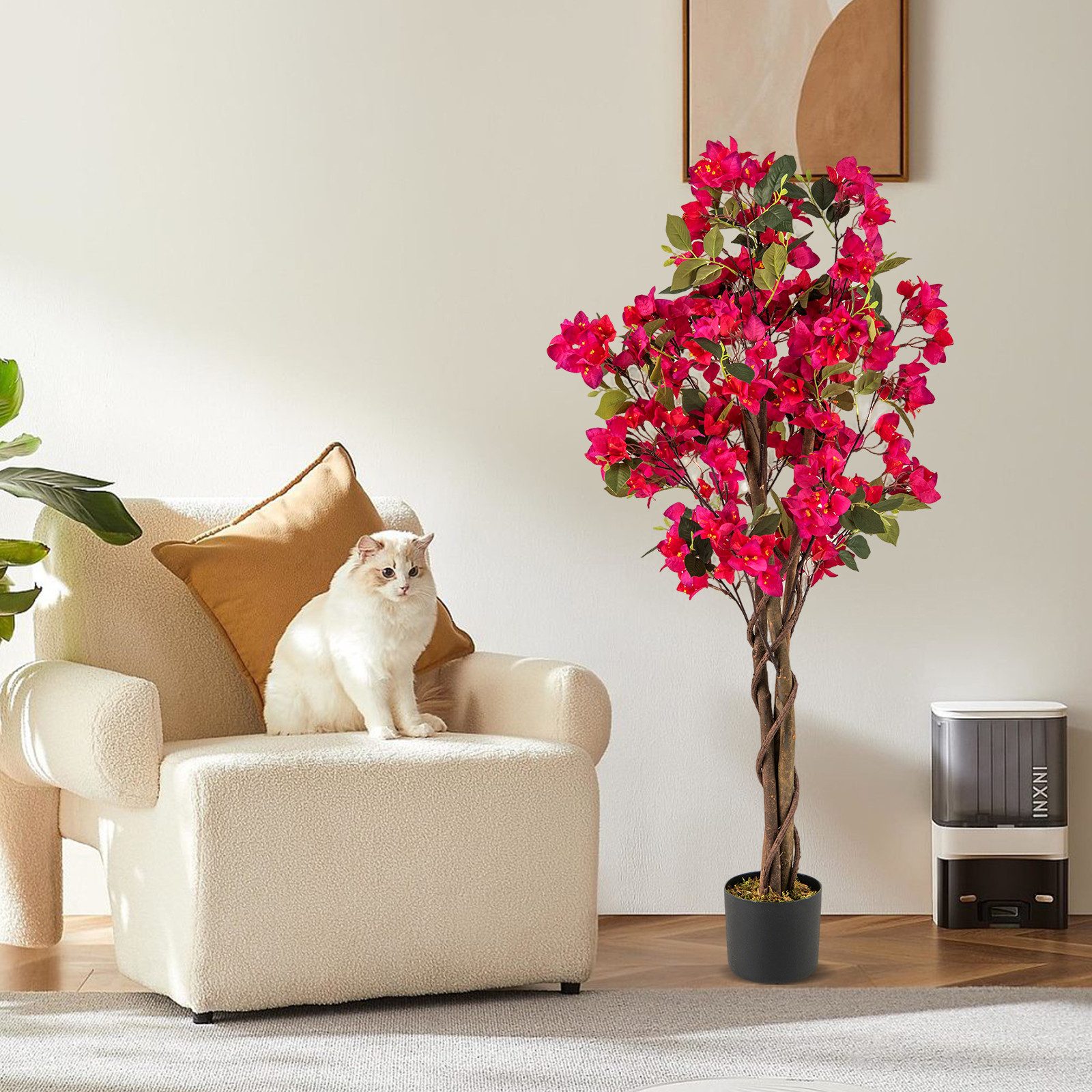 Kunstpflanze, COSTWAY, Höhe 120 cm, Kunstbaum mit Blüten, Künstlicher Bouga günstig online kaufen