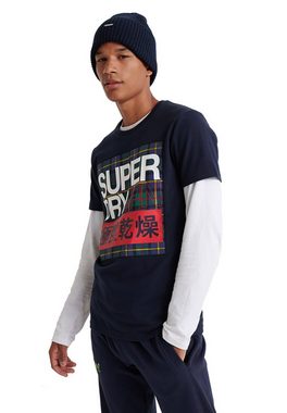 Superdry T-Shirt Superdry T-Shirt Herren CRAFTED CHECK TEE Darkest Navy