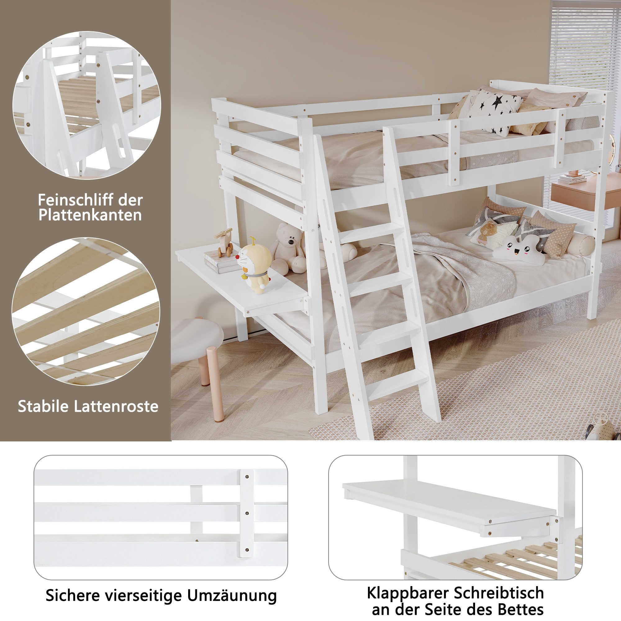 Flieks Etagenbett, Kinderbett 90x200cm mit vierstufiger Leiter, Fallschutz, günstig online kaufen