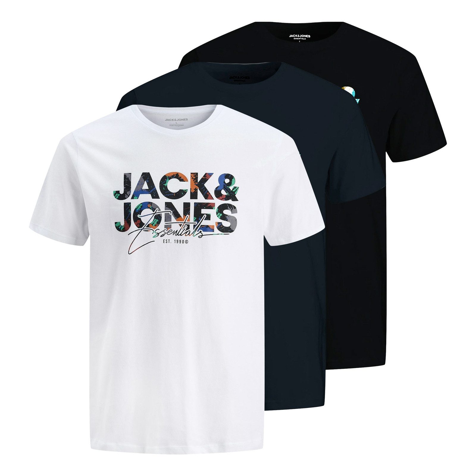 Jack & Jones T-Shirt 3er Pack JJGEPLAS Tee SS Crew Neck mit Print auf der V günstig online kaufen