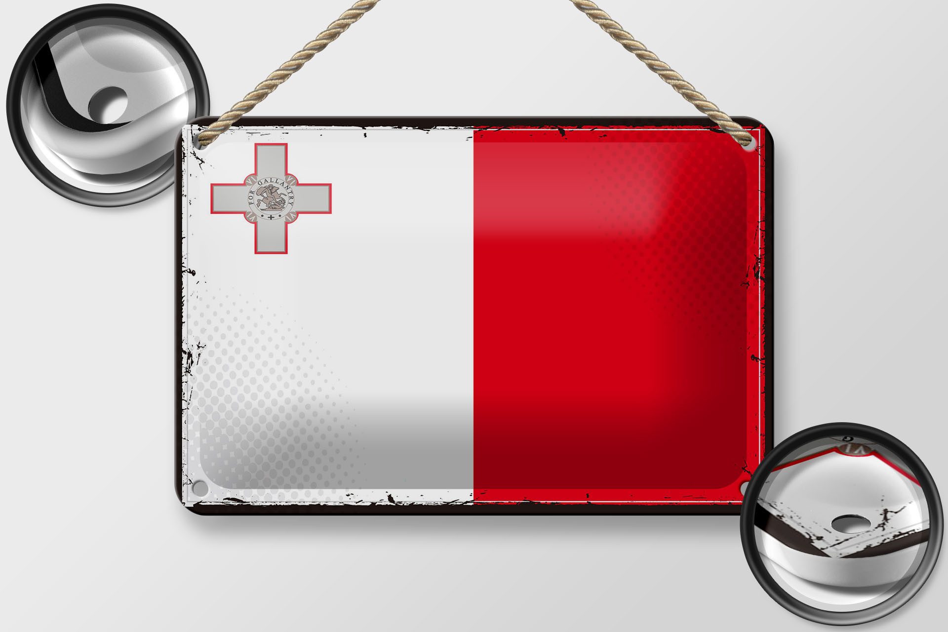 Femer GmbH Metallschild Flagge Maltas 18x12cm Retro Flag of Malta, (1 St), gewölbte Oberfläche, abgerundete Ecken, umgeschlagene Kanten