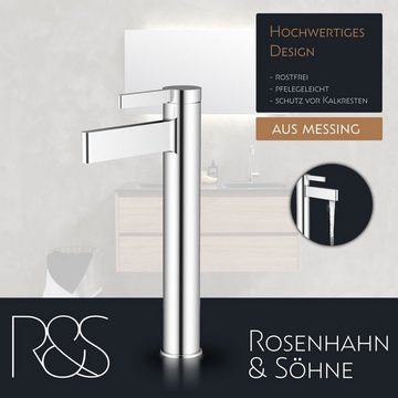 Rosenhahn & Söhne Badarmatur List L - Design Wasserhahn Badezimmer - Armatur Bad [Chrom] - Quick-Connect Anschluss, hoher Auslauf (optimal für Aufsatzbecken)