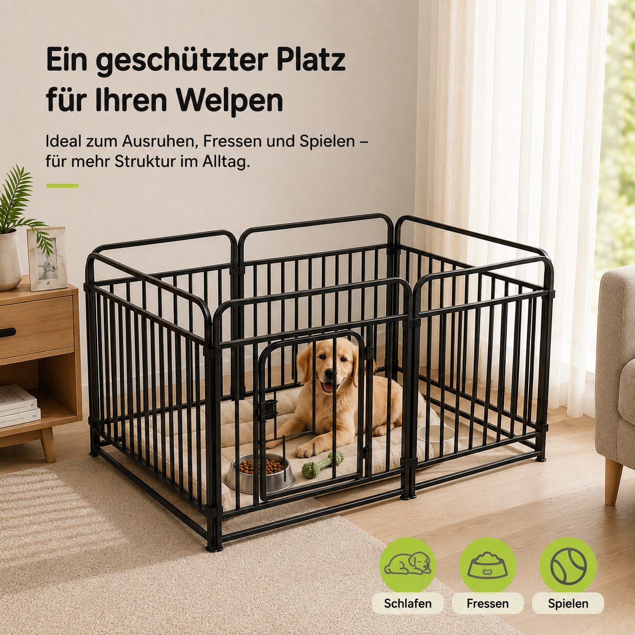 Tekoo Freigehege Welpenlaufstall Hundelaufstall 6 Paneele Metall Indoor 60x60cm, modulares System, besonders stabil durch Vierkantrohr