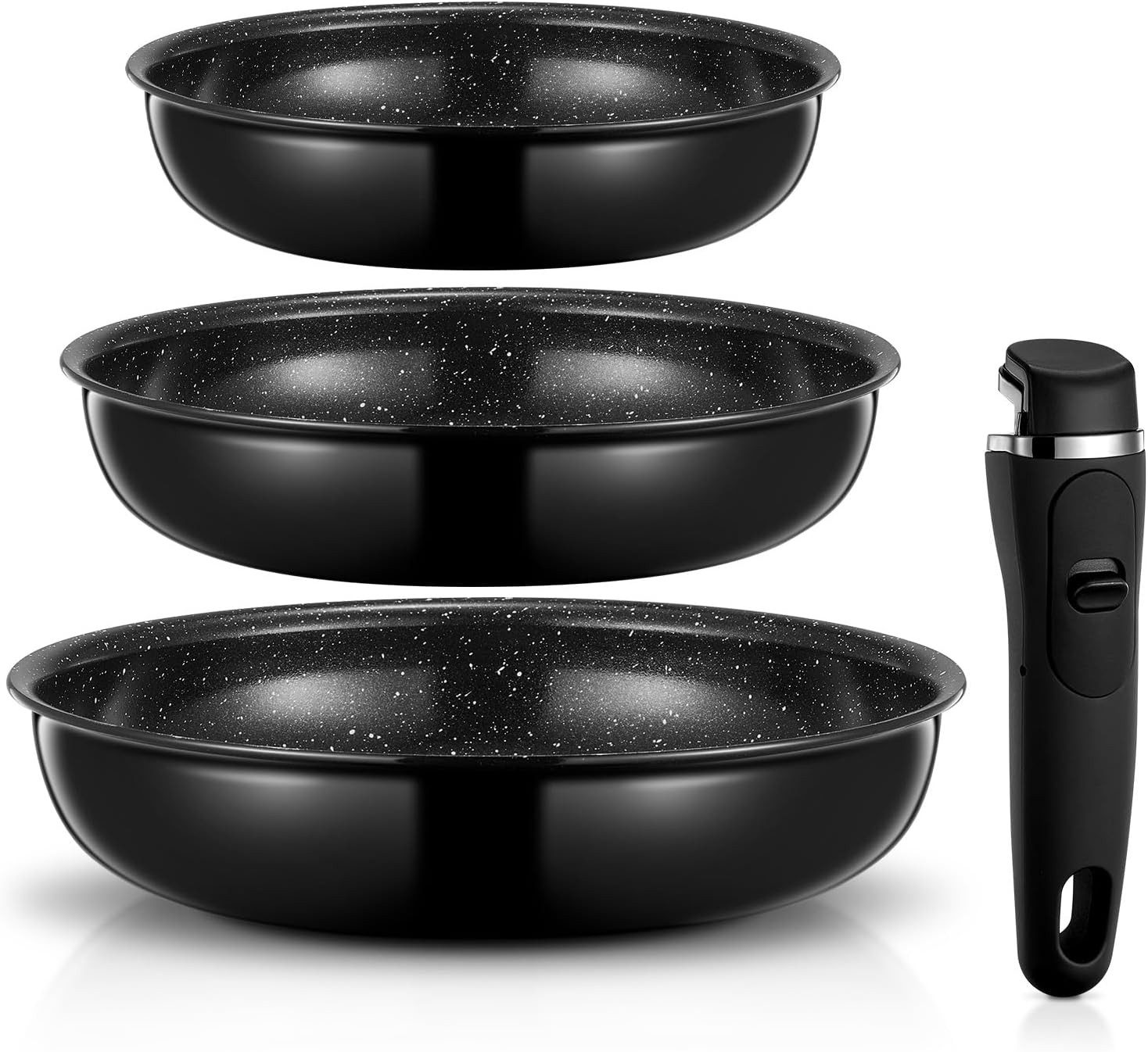 FOHERE Pfannen-Set Topfset 4-teiliges Antihaft-Pfannenset mit abnehmbarem Griff, (Set, 4-tlg)