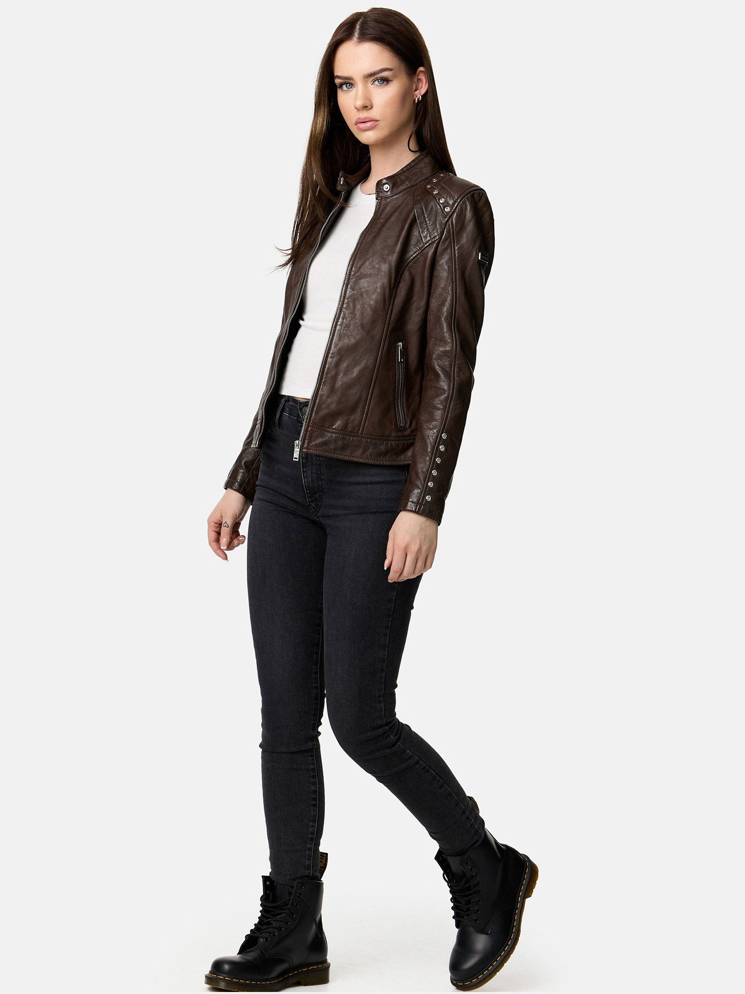 Tazzio Lederjacke F521 moderne & zeitlose Damen Jacke im Biker Look günstig online kaufen