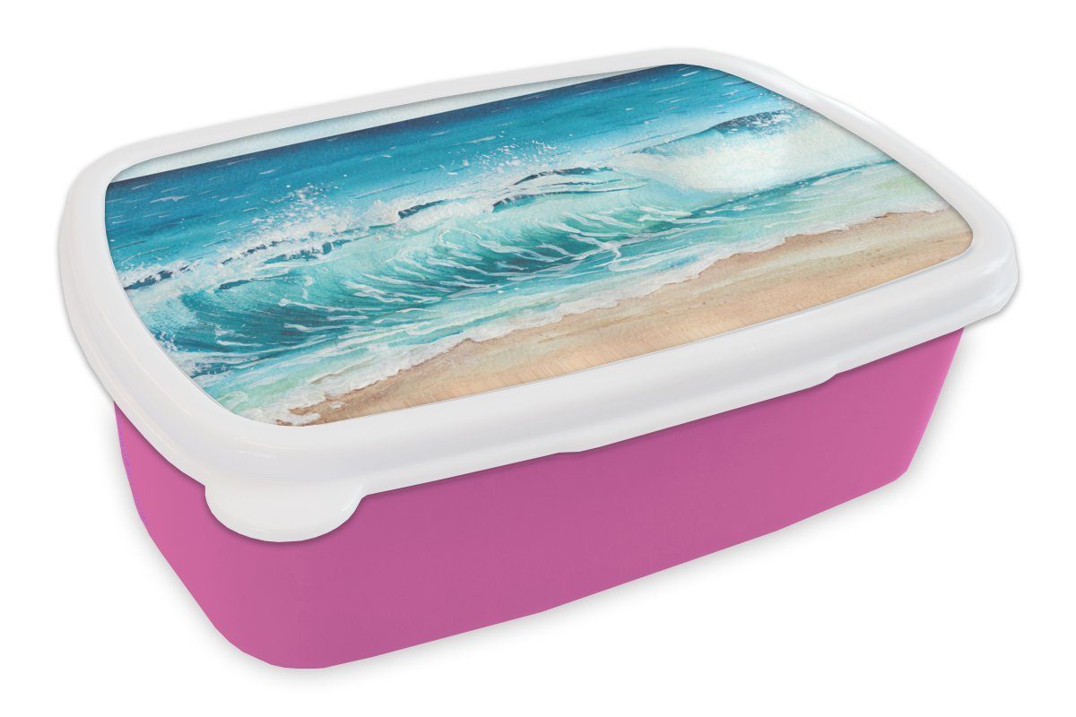 MuchoWow Lunchbox Golf - Strand - Aquarell, Kunststoff, (2-tlg), Brotbox für Erwachsene, Brotdose Kinder, Snackbox, Mädchen, Kunststoff rosa