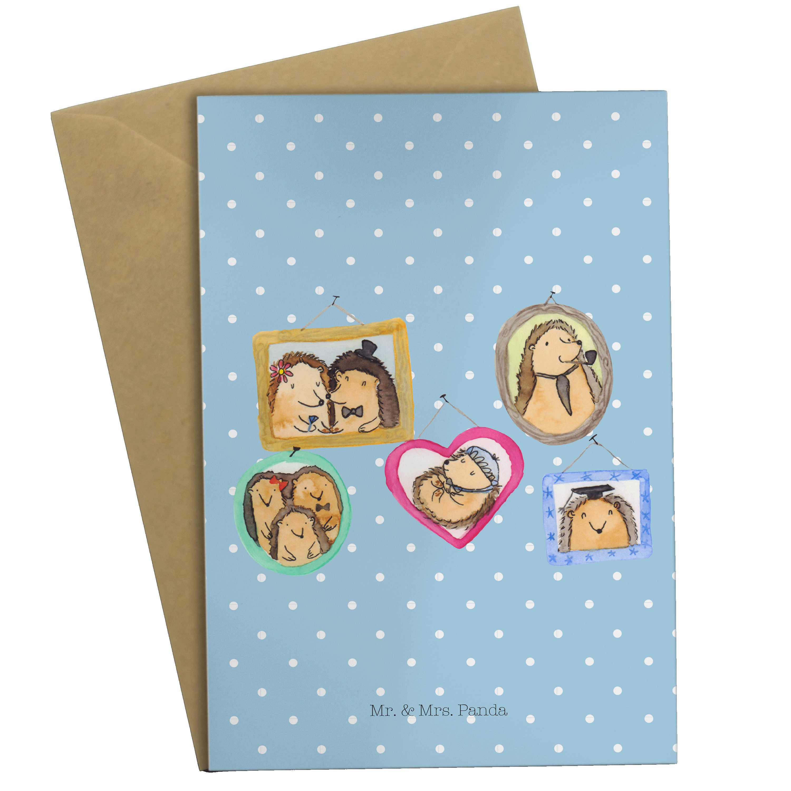 Mr. & Mrs. Panda Grußkarte Igel Familie - Blau Pastell - Geschenk, Mama, Karte, Muttertag, Brude