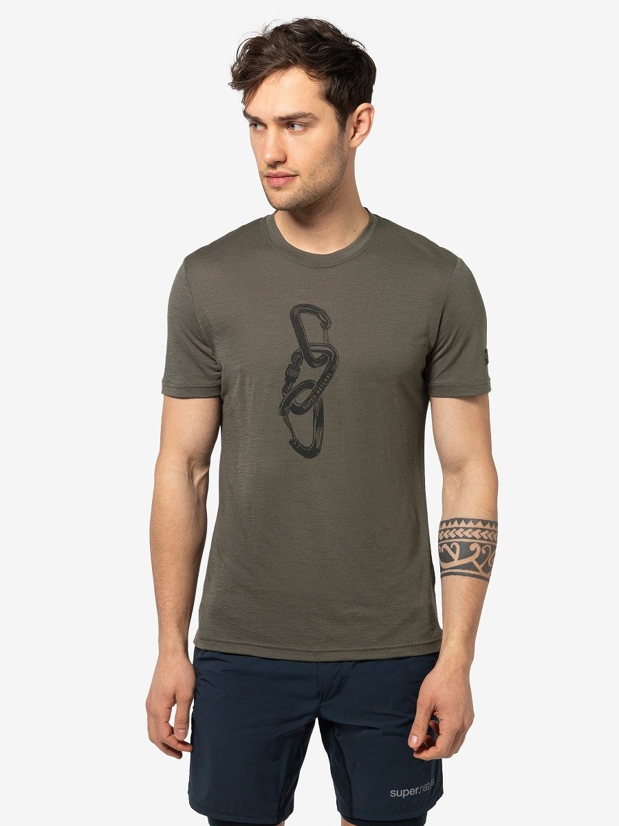 SUPER.NATURAL T-Shirt für Herren, Merino CARABINERI Kletter Motiv, atmungsaktiv