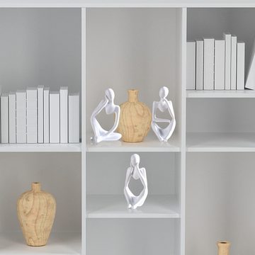 HYTIREBY Dekofigur Denker Skulptur Deko,Abstrakte Kunst Figuren (3 St), Statuen Deko für Wohnzimmer Bücherregal Esstisch Büro (Weiß)