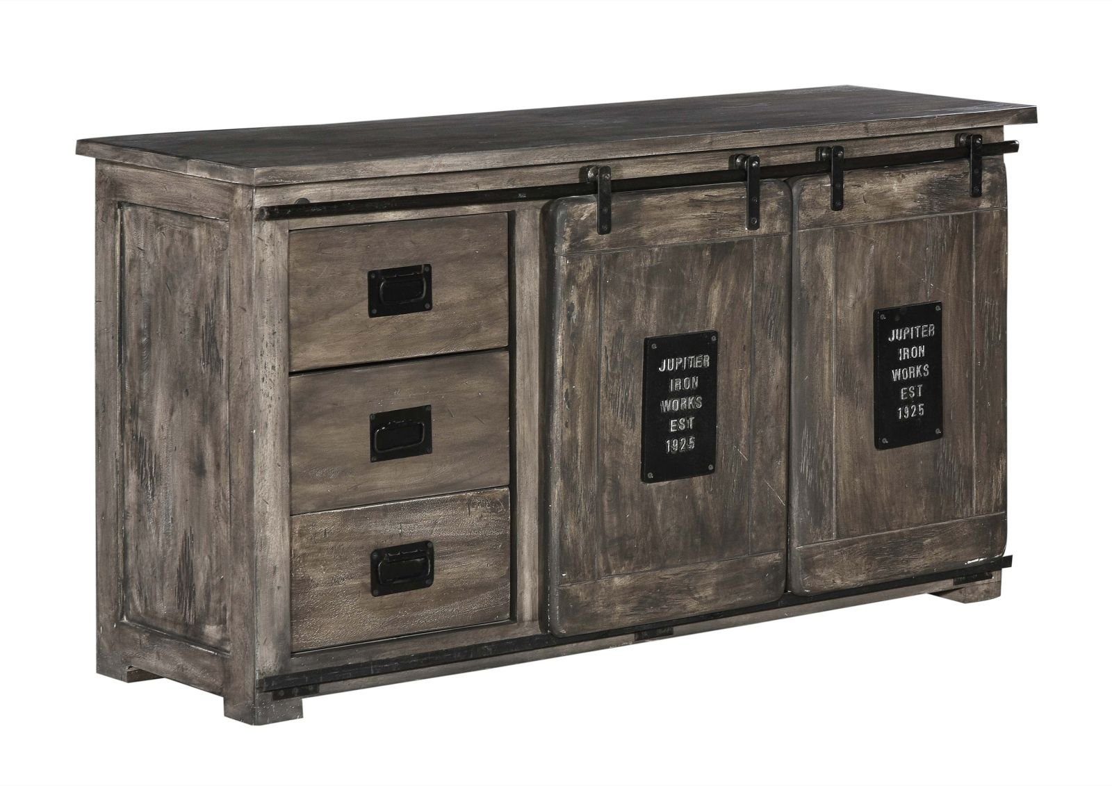 Massivmoebel24 Sideboard RAILWAY (Massivholz), Mango 150x45x80 grau lackiert RAILWAY #200
