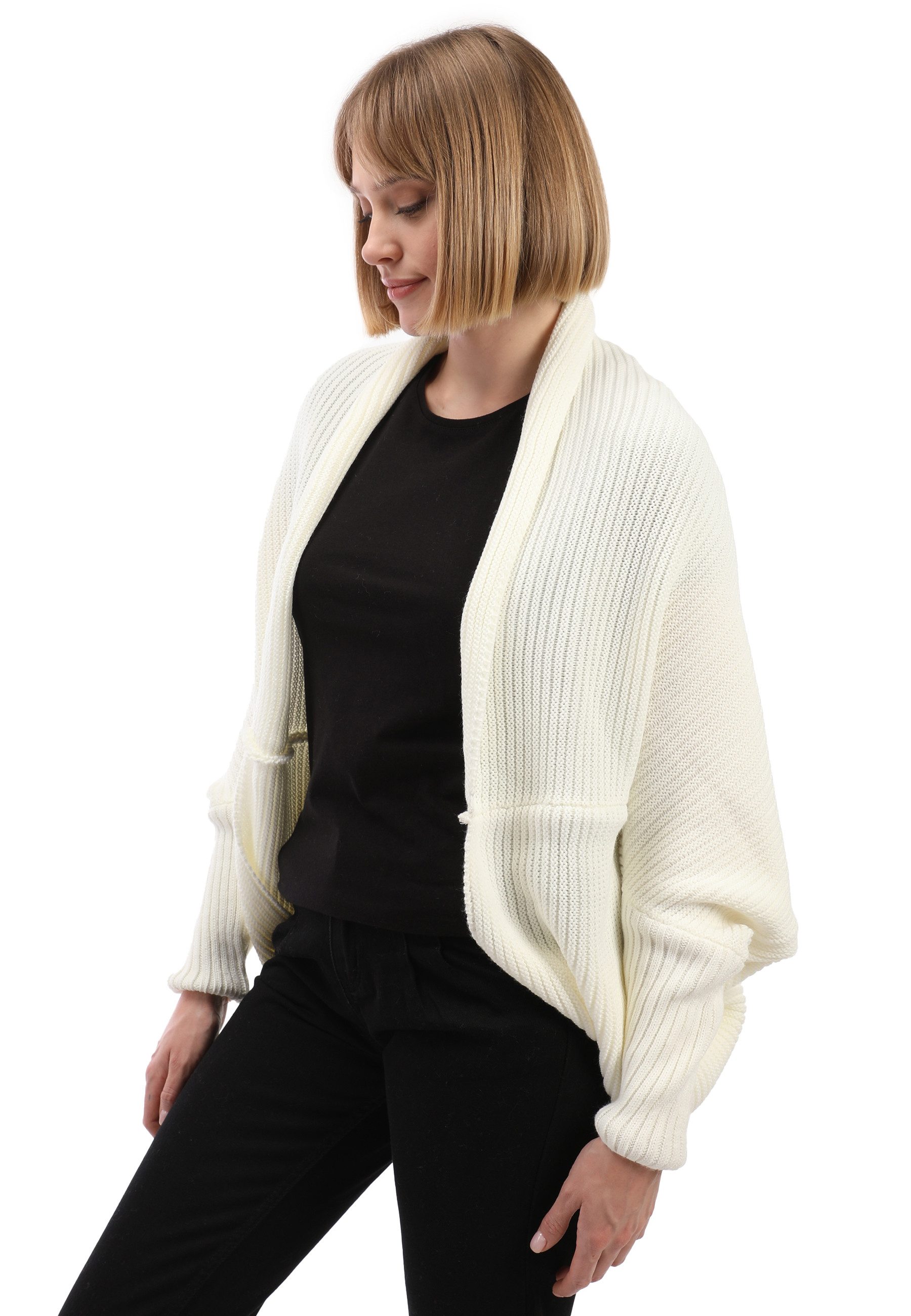 Felix Hardy Strickjacke Langärmelige Strickjacke aus Wollmischung mit Fledermausärmeln