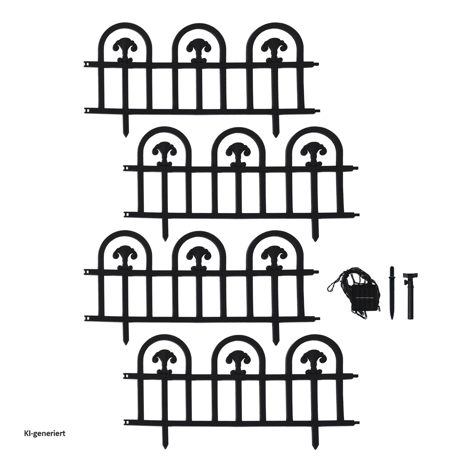 HTI-Living Zierzaun Zierzaun Nessa Solar 4-teilig Bogen Schwarz, (Set, 4-St., 4 Zaunelemente inkl. Solarbeleuchtung), Beeteinfassung Kunststoff witterungsbeständig