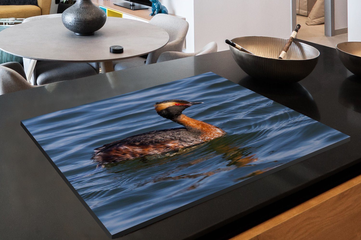 für fließenden im küche, Haubentaucher Ceranfeldabdeckung 81x52 (1 tlg), Ein cm, Vinyl, die Wasser, Herdblende-/Abdeckplatte Induktionskochfeld Schutz MuchoWow