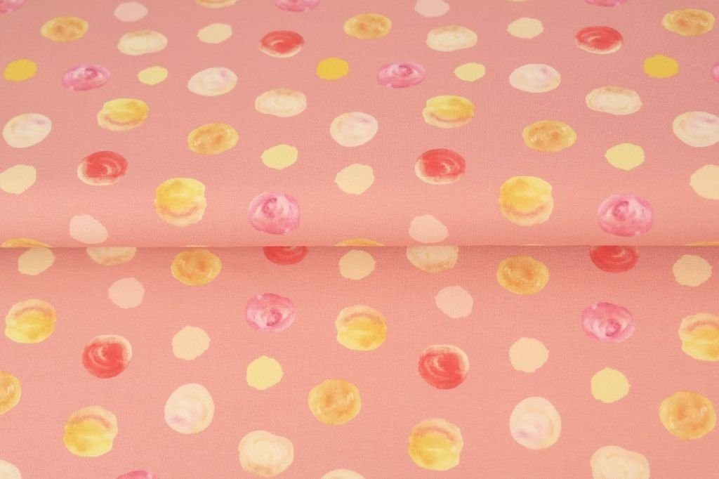 larissastoffe Stoff Jersey Stoff Punkte Farbkleckse rosa, Meterware, 50 cm x 150 cm