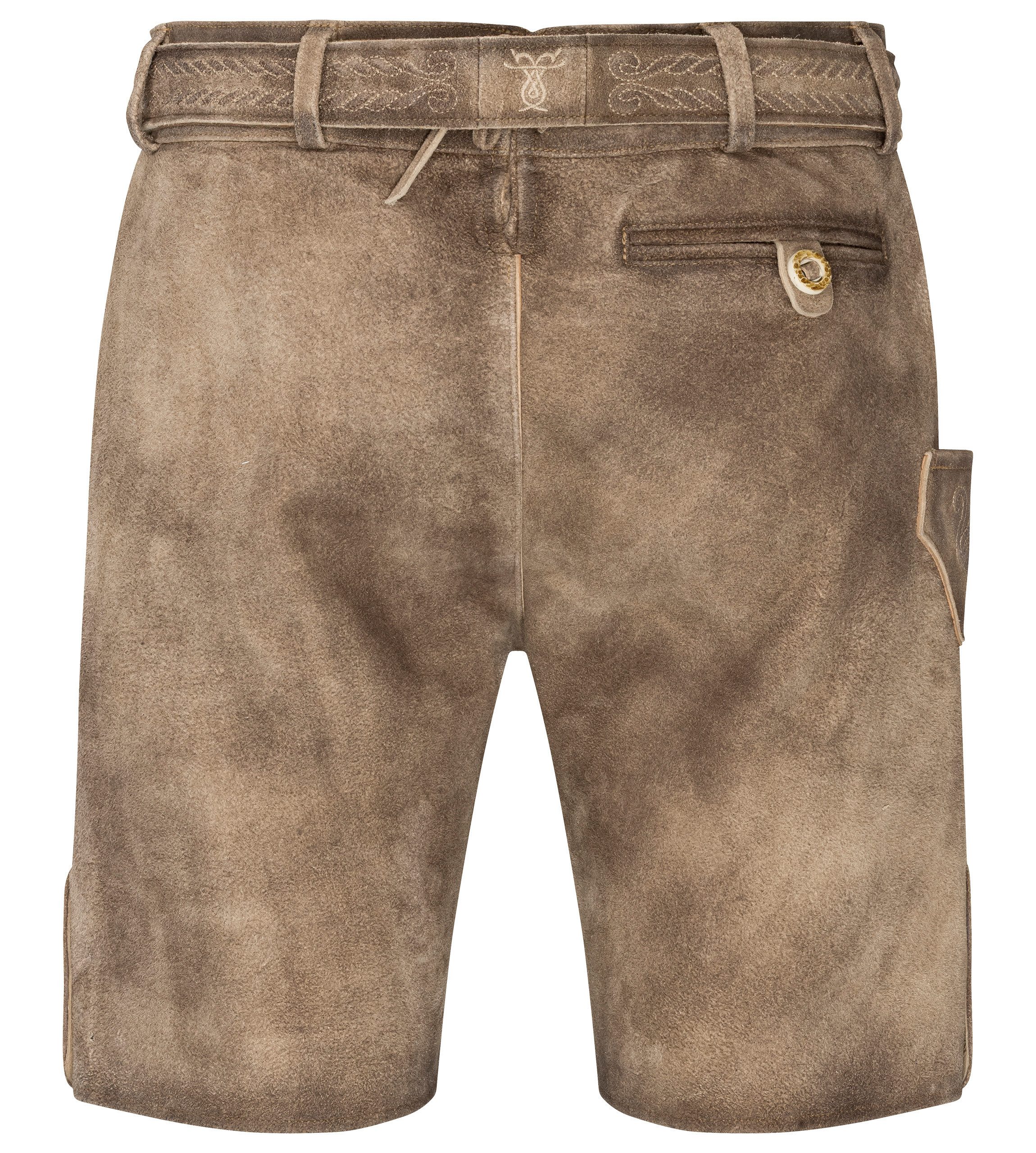 Schöneberger Trachten Couture Trachtenlederhose Lederhose Herren kurz für Oktoberfest - Original Nubukleder, Wiesnbock Stickereien, echtes Nubukleder, inkl. Trachtengürtel