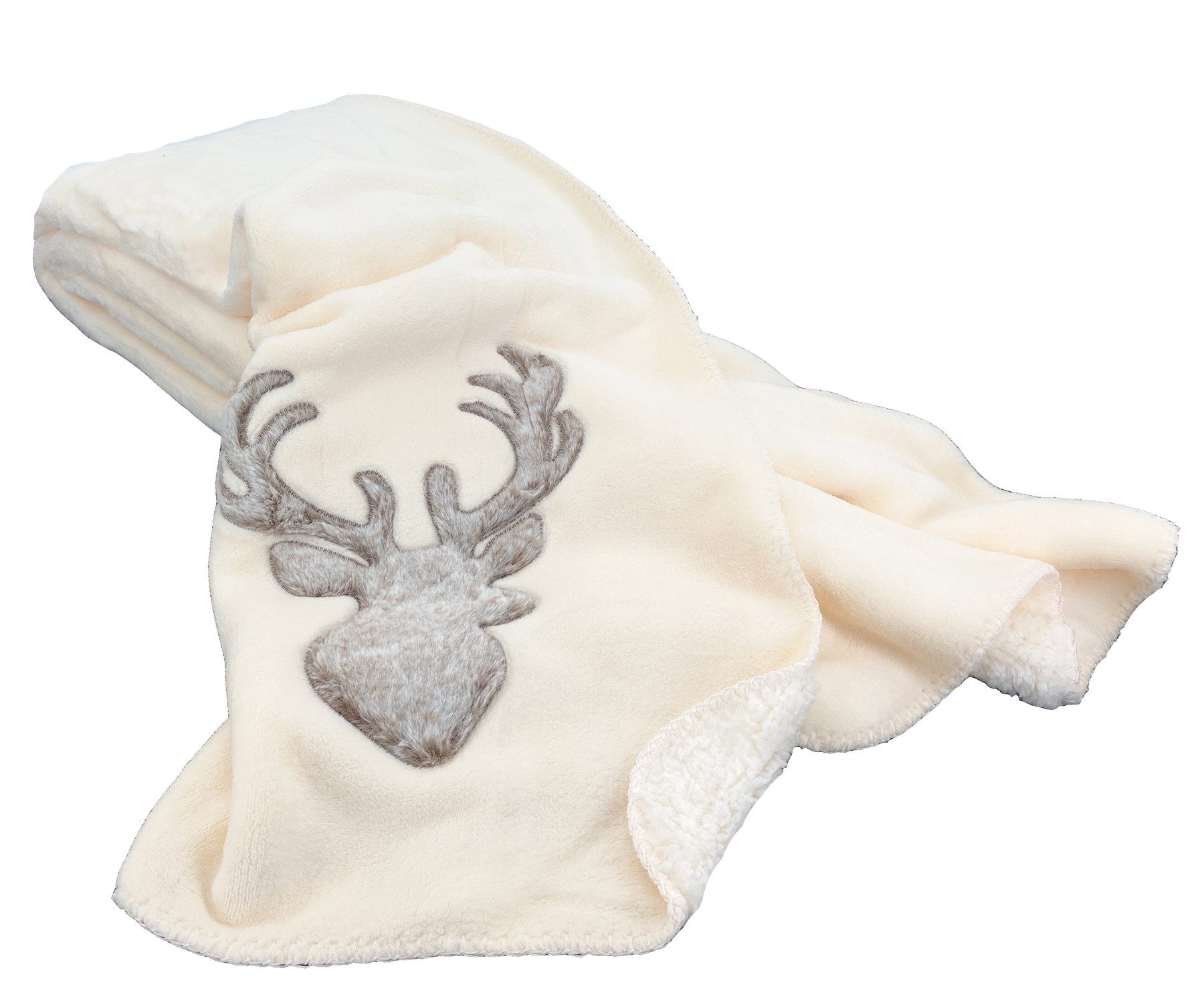 Wohndecke Kuscheldecke Hirsch Fell-Imitat Sofadecke Landhaus, günstig online kaufen