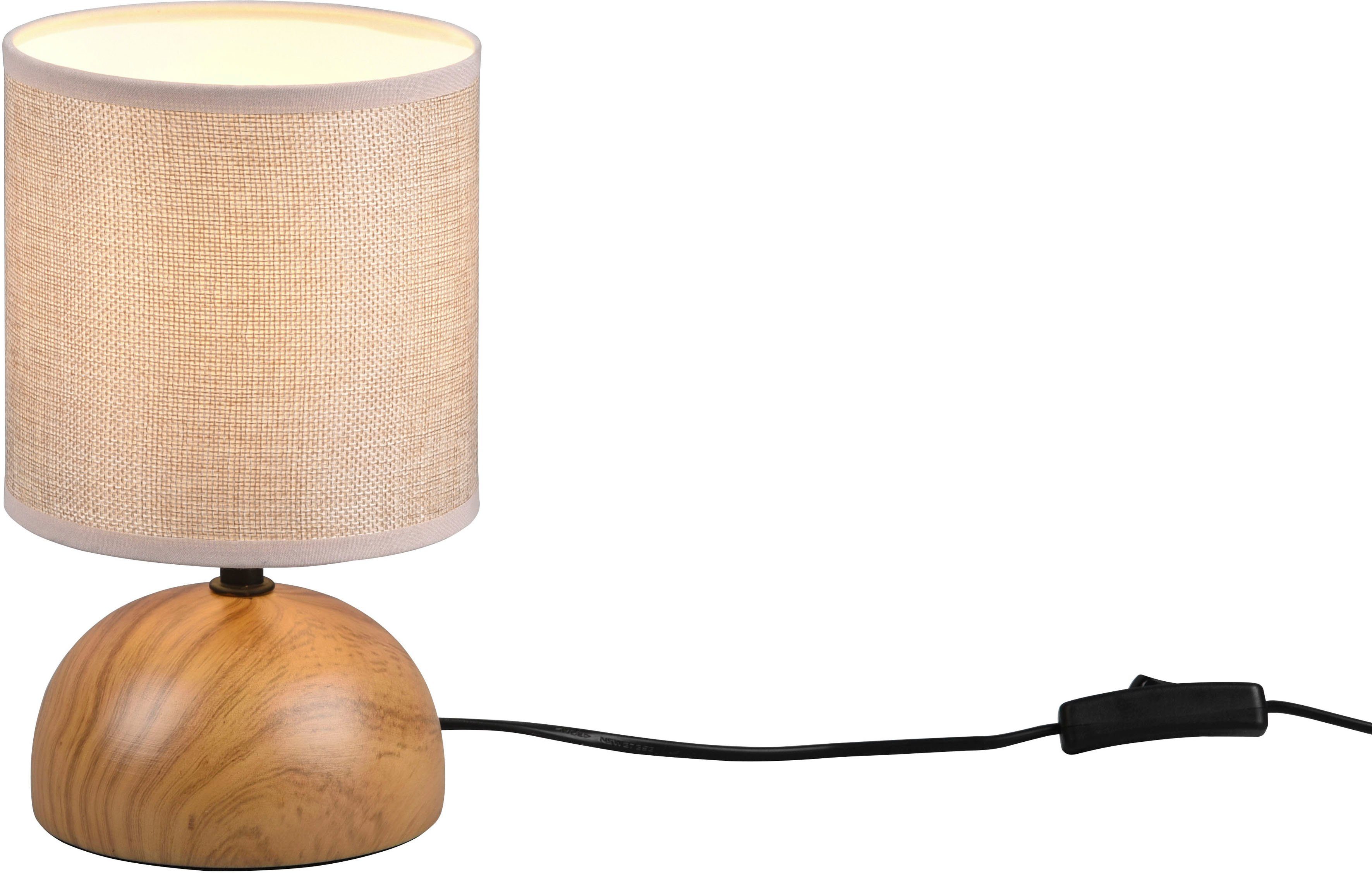 Reality Leuchten Schreibtischlampe Luci, Ein-/Ausschalter, ohne Leuchtmittel, warmweiß - kaltweiß, Keramik Tischleuchte in Holzoptik, mit Stoffschirm, exkl 1xE14 max 40W