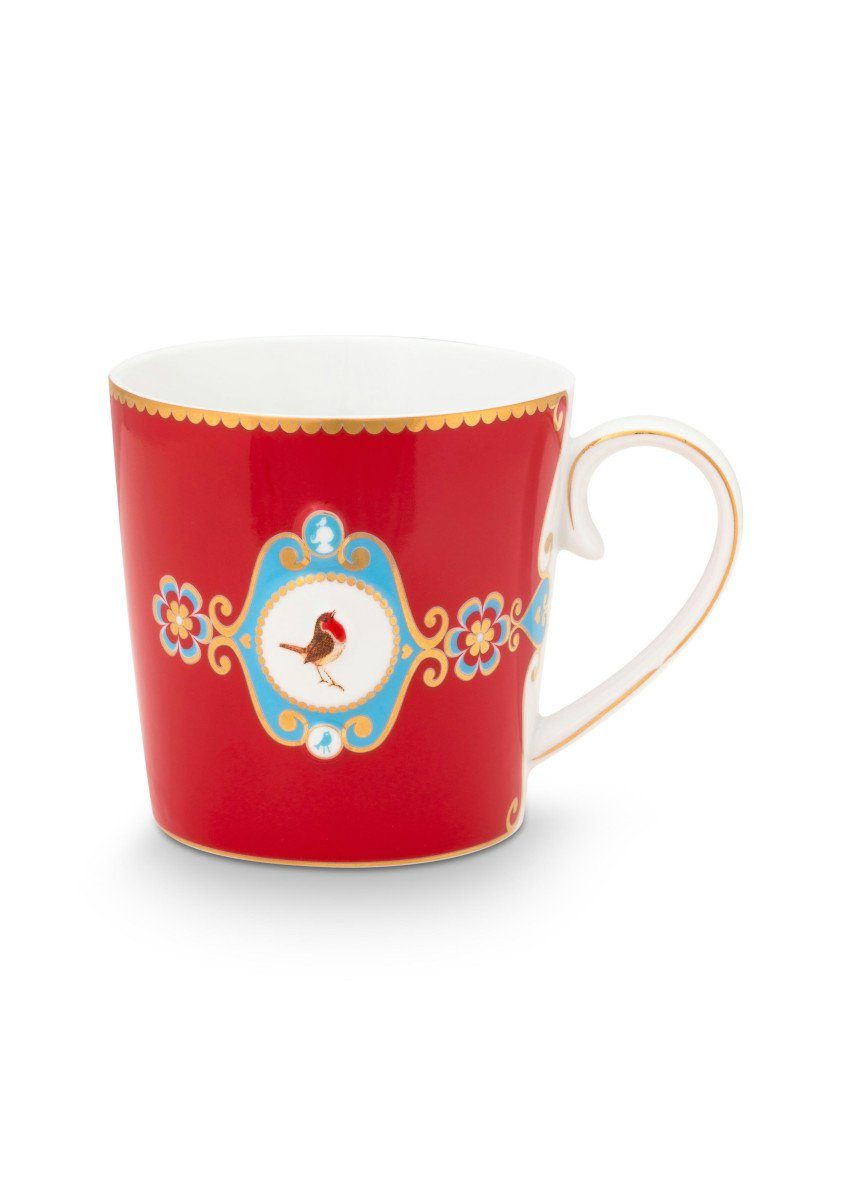 PiP Studio Becher Love Birds Medaillon Henkelbecher rot 250ml, Porzellan, Mug Large Love Birds Medallion Red 250ml