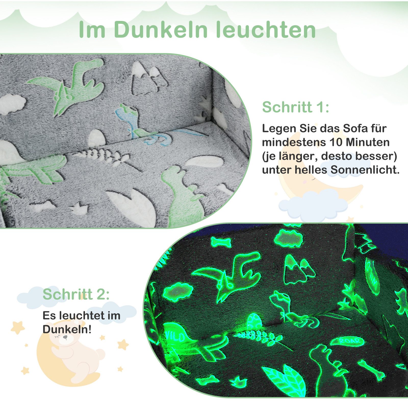 KOMFOTTEU Kindersofa, ausklappbar mit leuchtenden Mustern günstig online kaufen