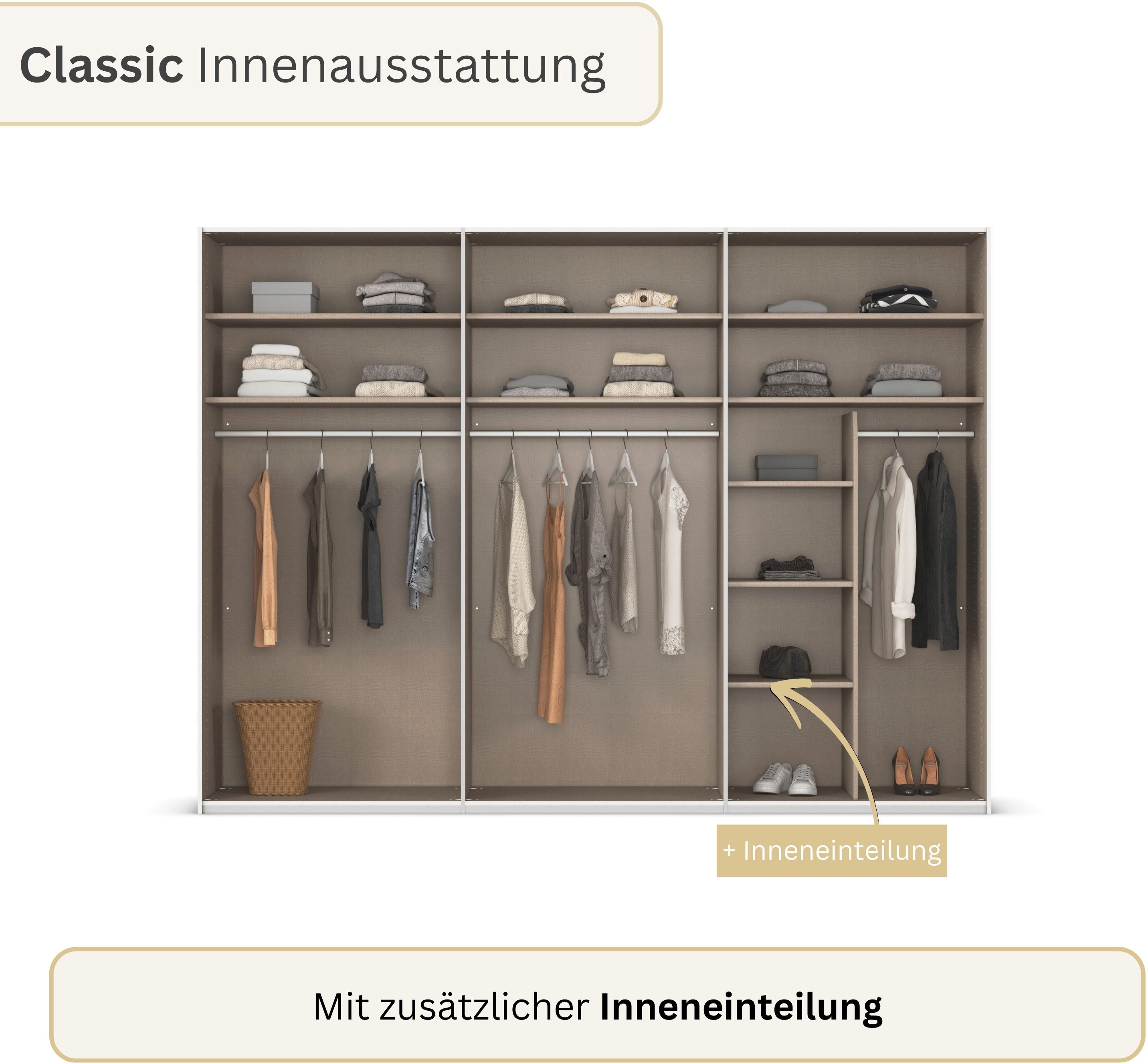 rauch Drehtürenschrank Kleiderschrank Schrank Garderobe Wäscheschrank BESTSELLER MONTCLAR (3 Ausstattungen BASIC/CLASSIC/PREMIUM (SOFT-CLOSE), Breiten 201-400 c – Bild 4 von 5